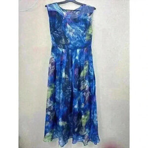 Veinfuns women's A-line sleeveless maxi flare pleated dress blue size M  DC2